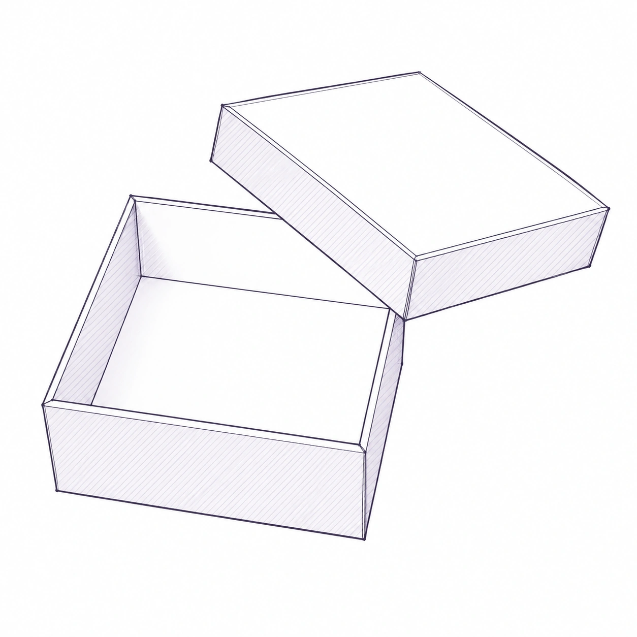 Hand-drawn structural illustration of a lift-off lid & base box