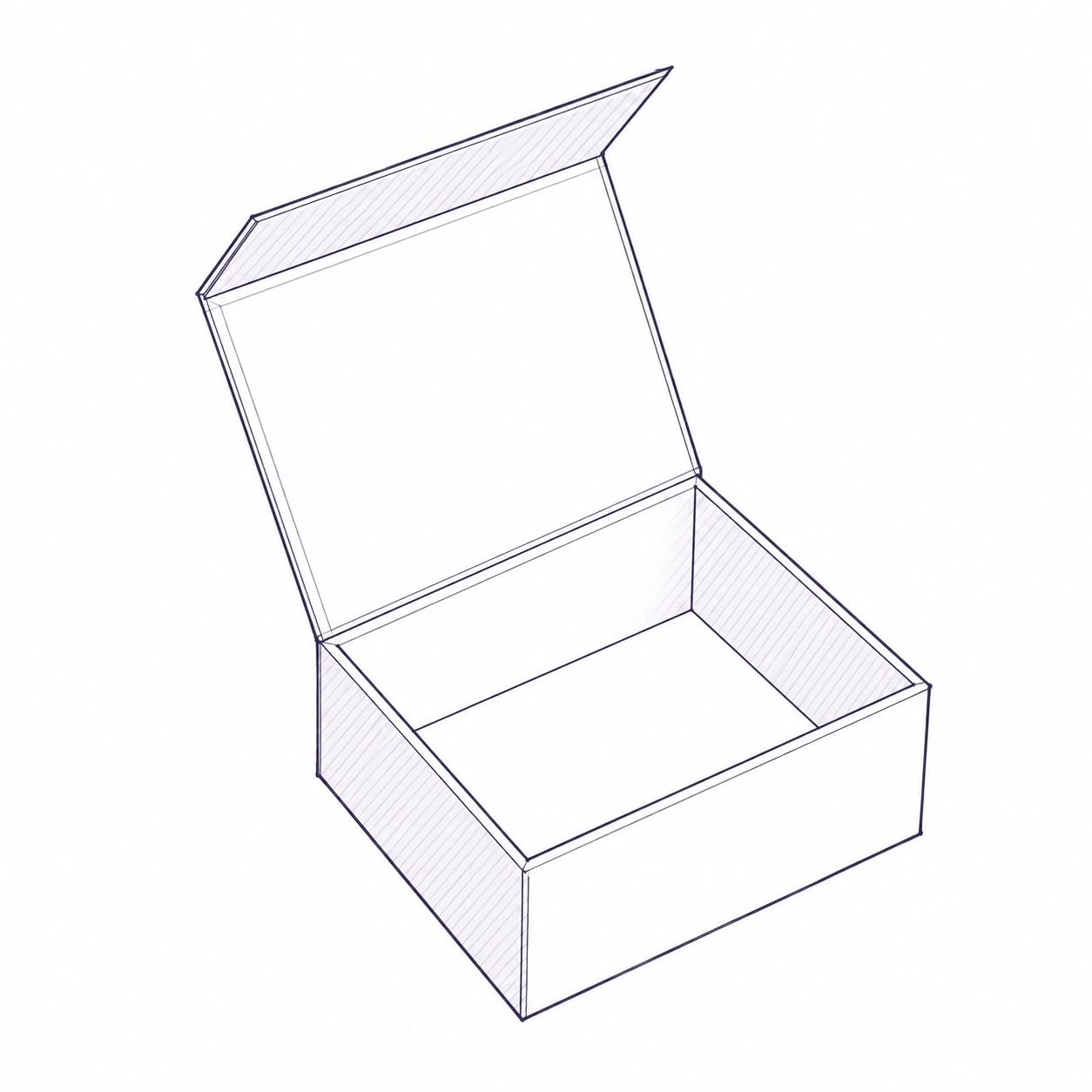 Hand-drawn structural illustration of a magnetic book-style box